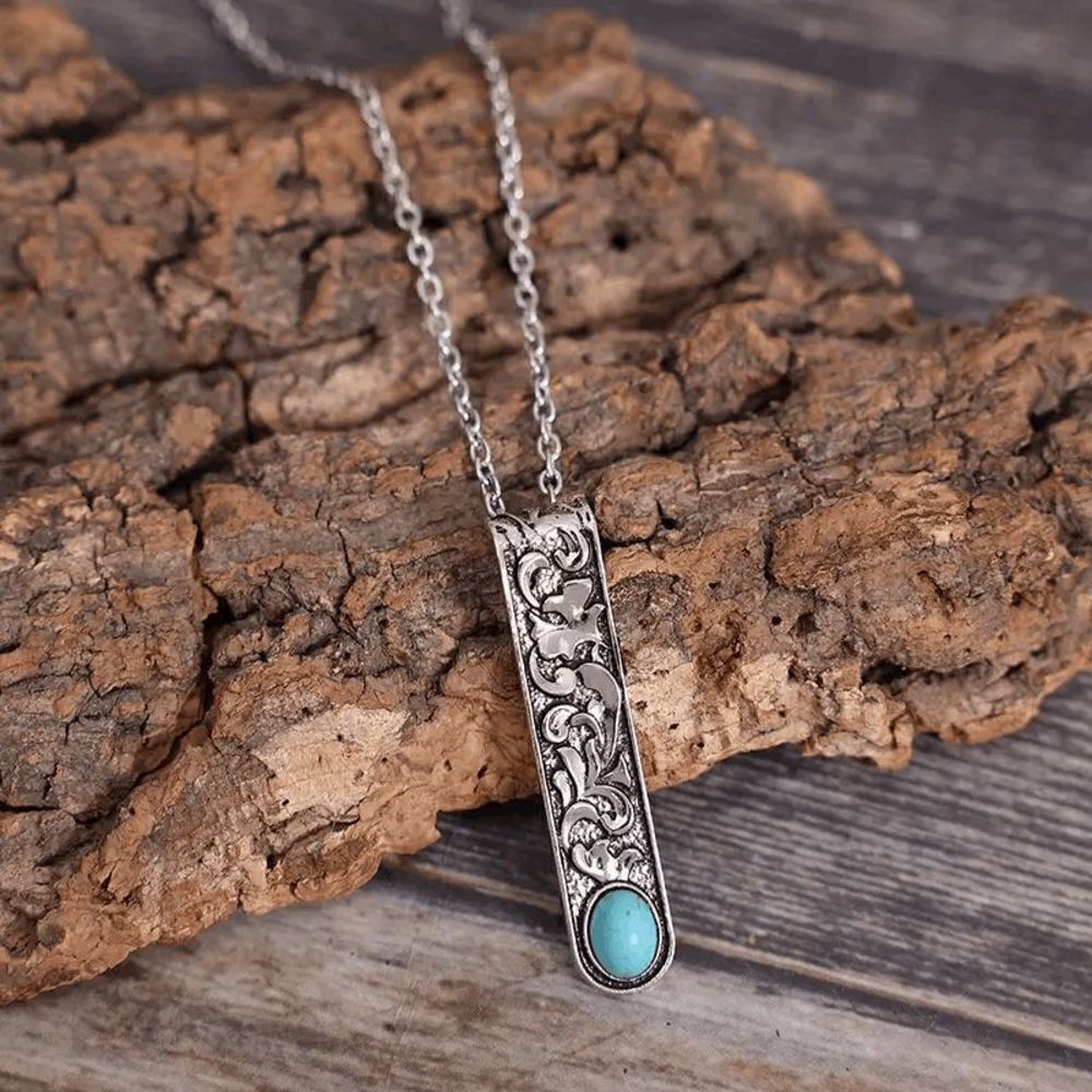 Western Bohemian Turquoise Stainless Steel Pendant Necklace